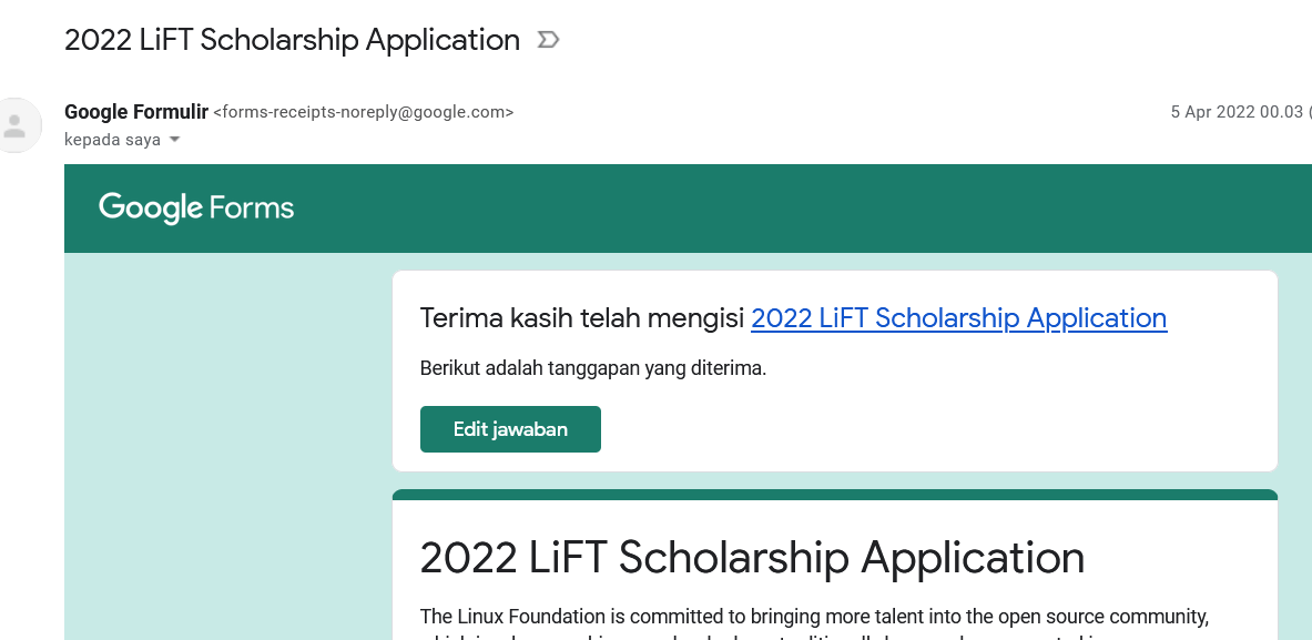 I try to apply LiFT Scholarship today !